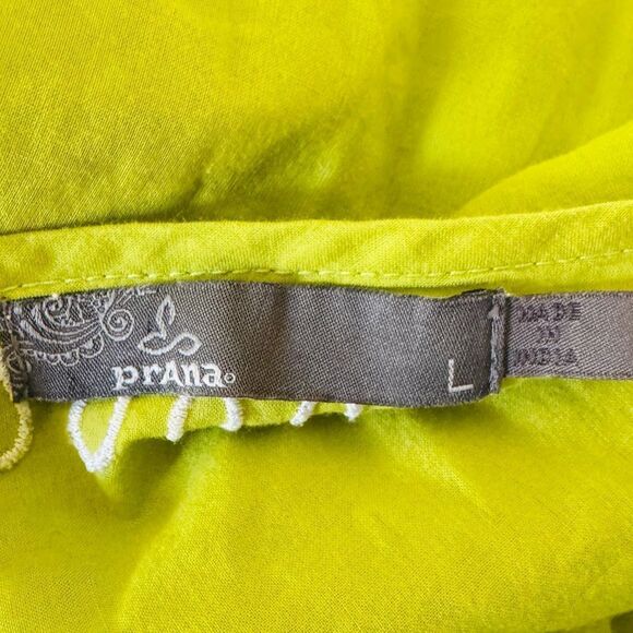 Prana Cotton Popover Embroidered Drawstring Hem Tie Neck Blouse Size Large - Picture 5 of 5